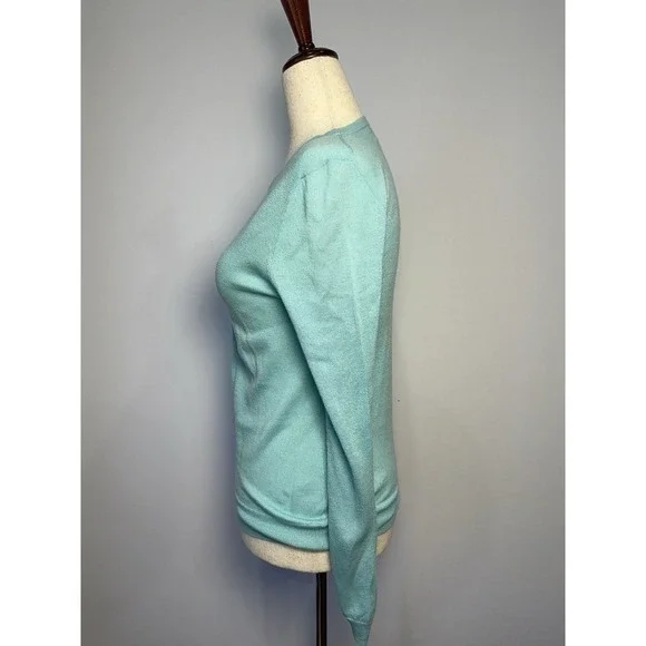 J. Crew Collection Italian Cashmere Teal Sweater Small Long Sleeve Pullover - Picture 3 of 10